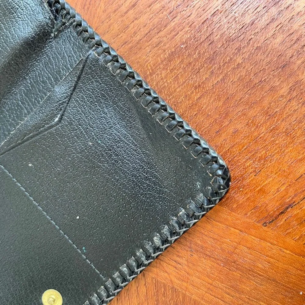 VTG 60s 70s Artisan Hand-Laced Leather Wallet Clutch Folk Art Boho Mod